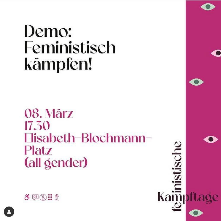 Demoplakat Feministisch Kämpfen. Demo zum 8.März